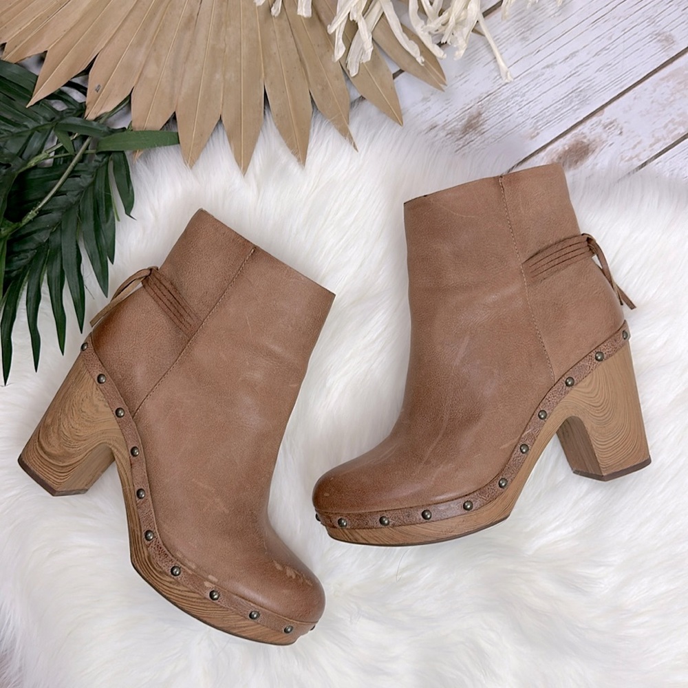 Kork-Ease Tan Leather Studded Clog Booties